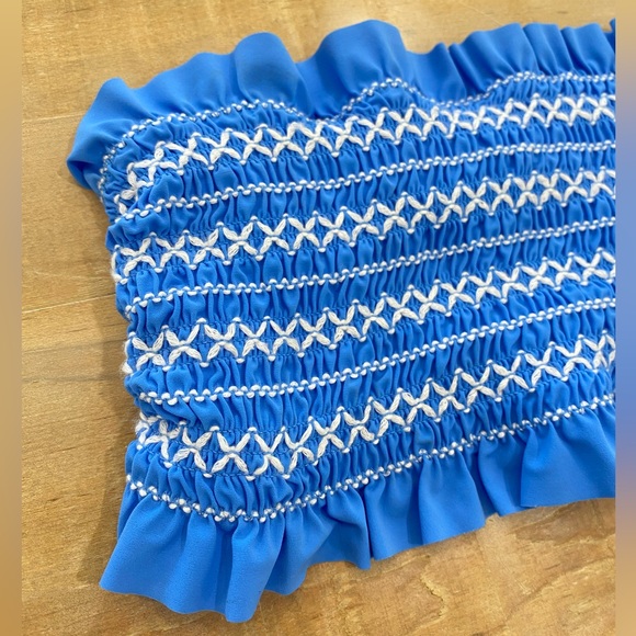 Tory Burch COSTA bandeau bikini top new blue ruffle - Picture 5 of 11